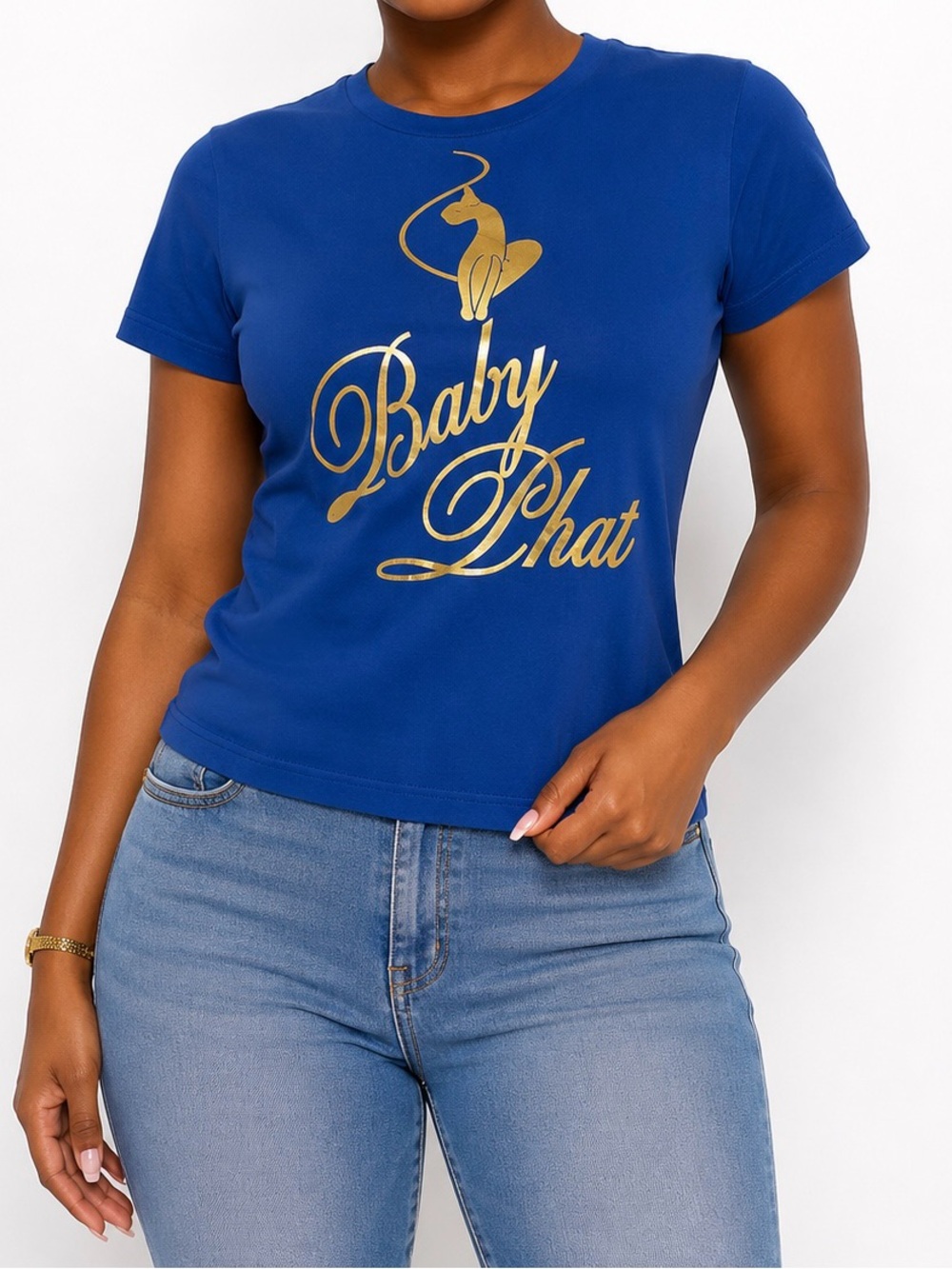Baby Phat Blue Gold Logo Graphic Tee Women’s Medium  Y2K Short Sleeve T-Shirt